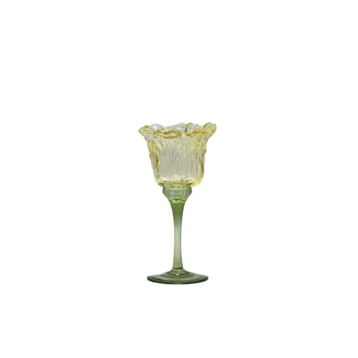 Ljusstake i glas tulpan ljusgul 20 cm hög