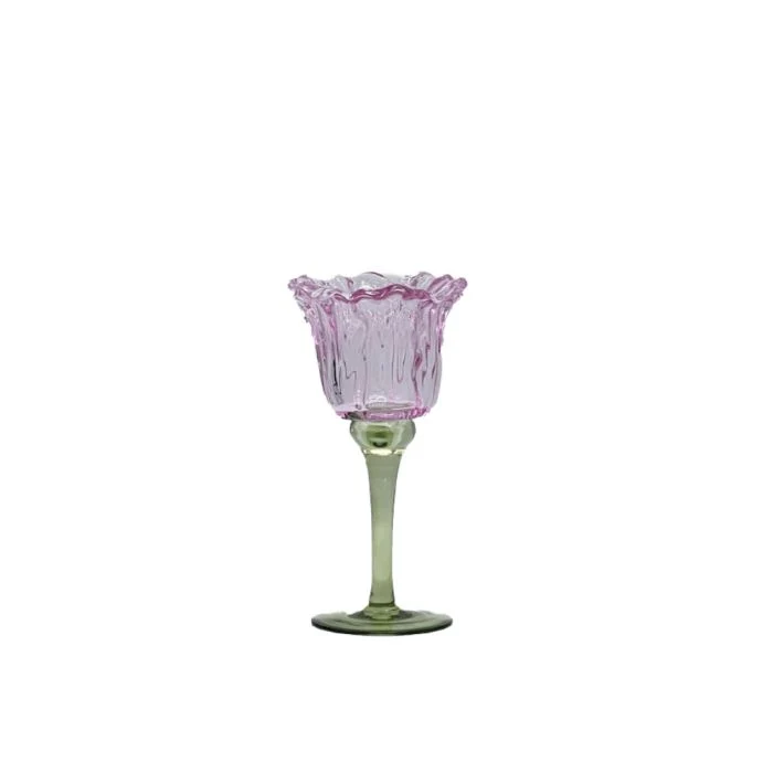 Ljusstake i glas tulpan rosa 20 cm hög