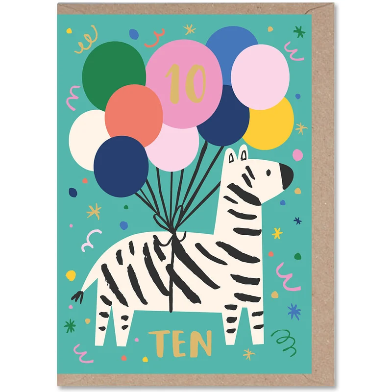 10 Zebra Age Greetings Card by Rumble Cards