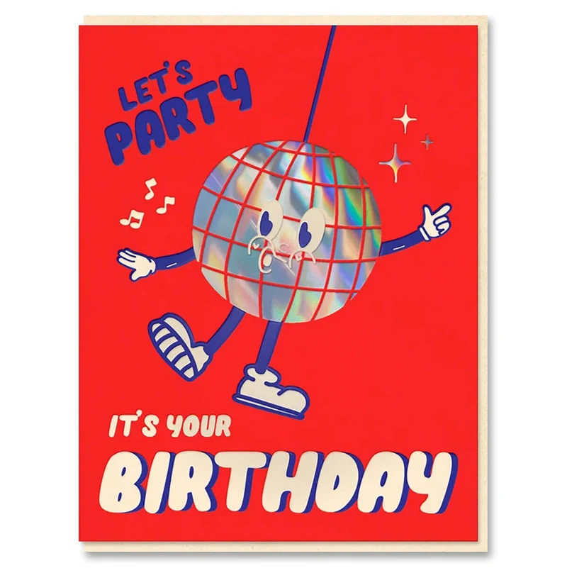 Disco Ball Birthday Greetings Card by The Toonies for 1973
