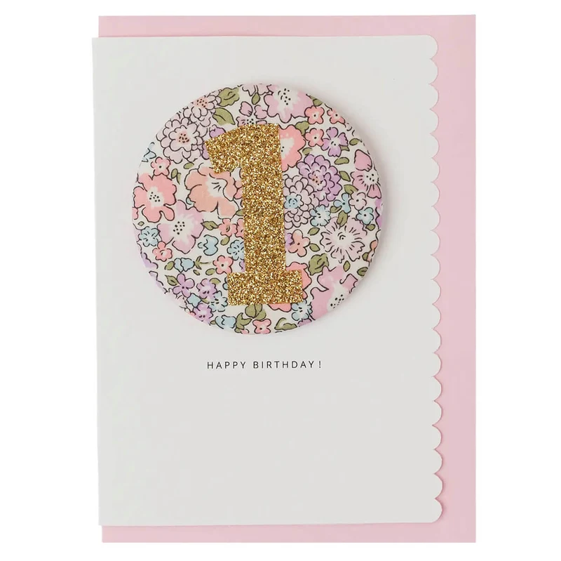 Age 1 Badge Greetings Card in Michelle Lilac Liberty Print by The Charming Press