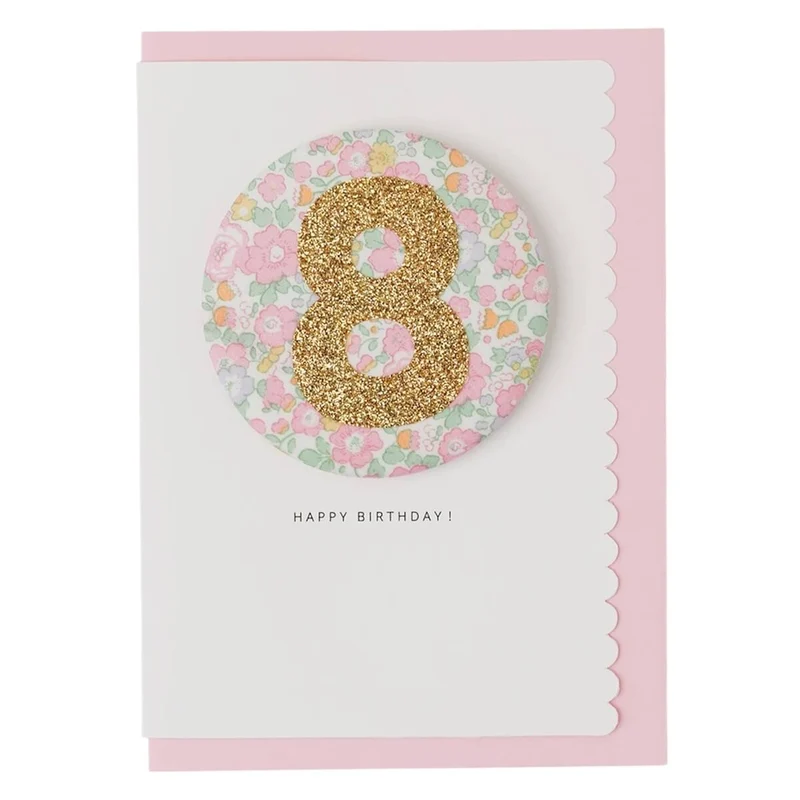 Age 8 Badge Greetings Card in Betsy Ann Liberty Print by The Charming Press
