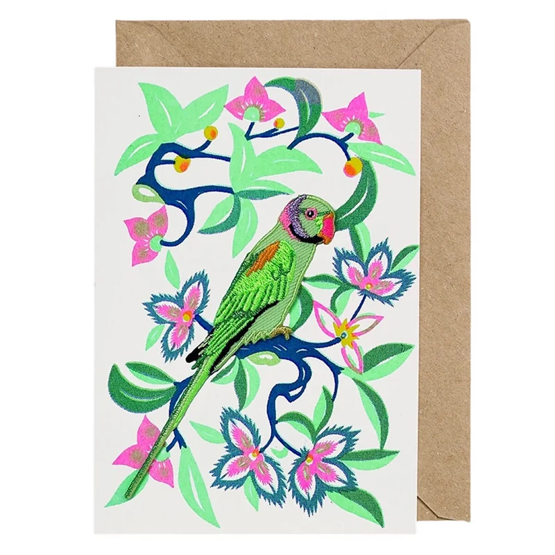 Parrot Iron On Patch Greetings Card by Petra Boase
