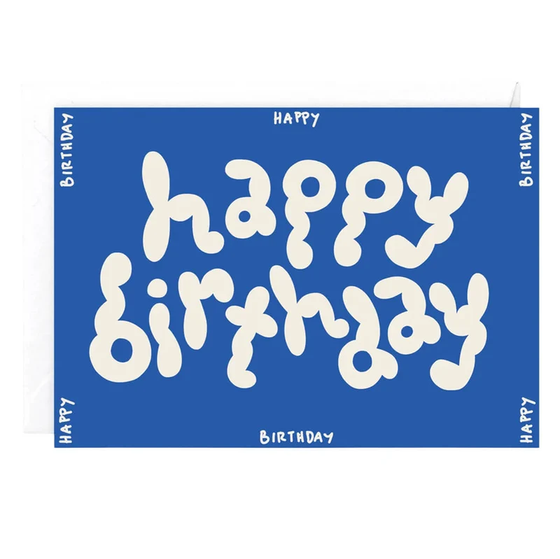Happy Birthday Blue Embossed Greetings Card by Micke Lindebergh for Wrap