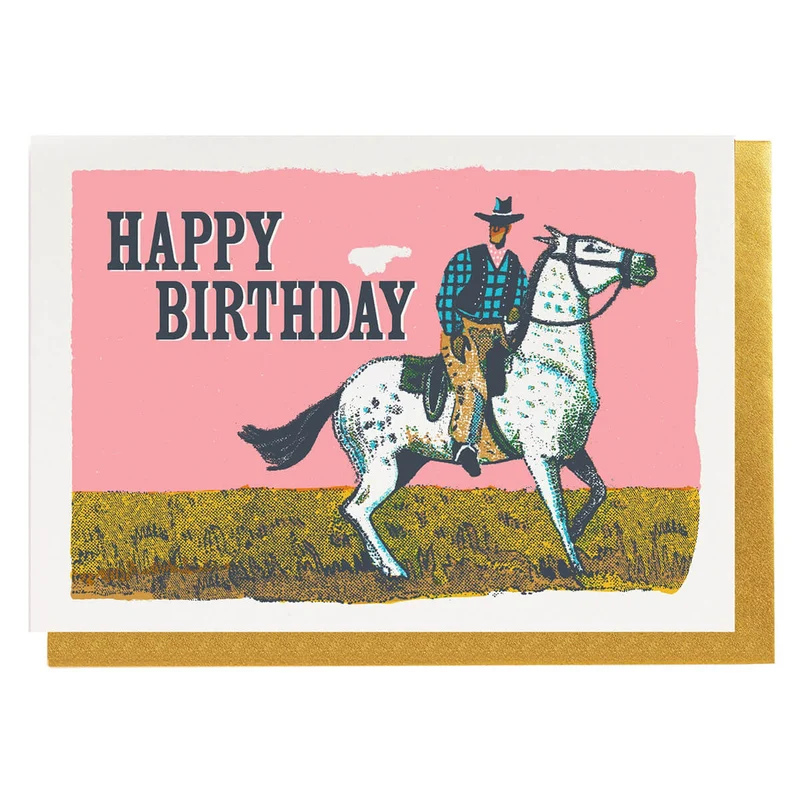 Pink Cowboy Birthday Greetings Card by Archivist Gallery
