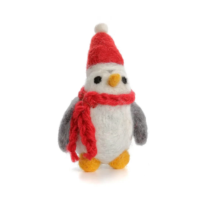 Grey Penguin in Hat & Scarf Hanging Christmas Decoration by Amica