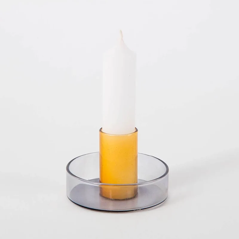 Duo Tone Glass Candle Holder in Smoke / Amber by Block Design