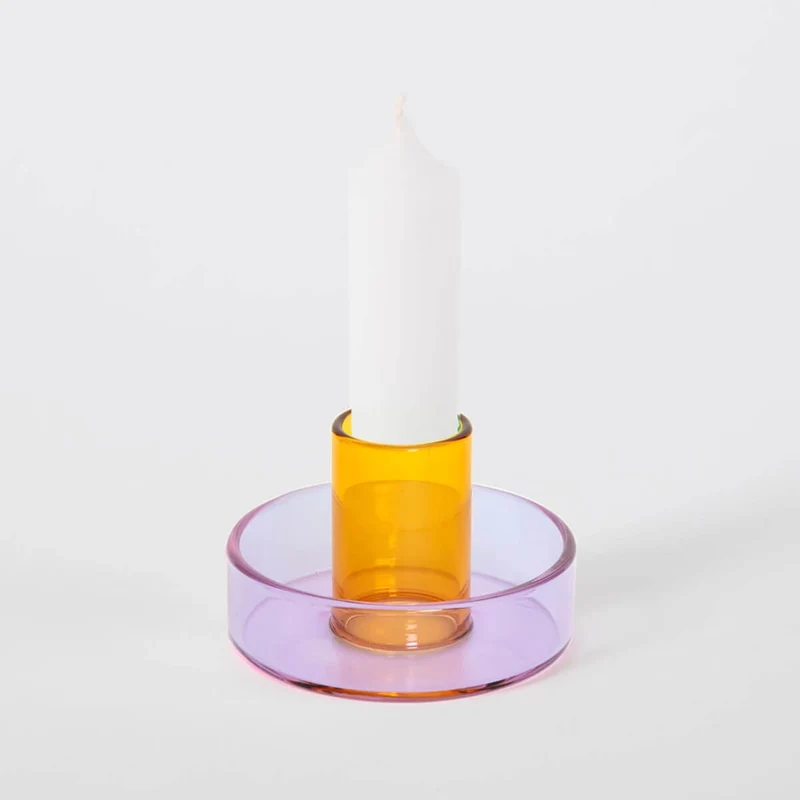 Duo Tone Glass Candle Holder in Lilac / Peach by Block Design