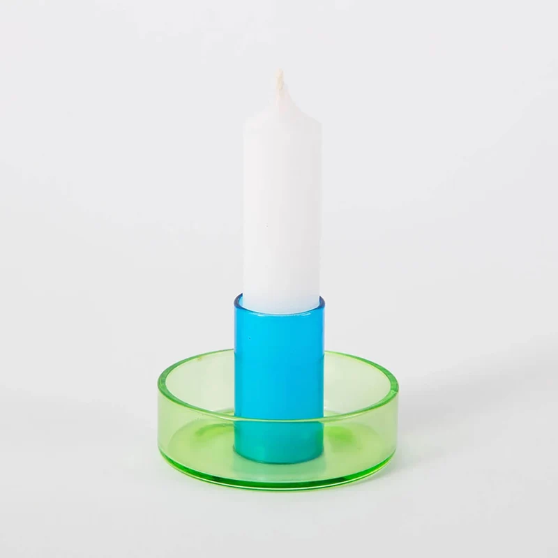 Duo Tone Glass Candle Holder in Green / Blue by Block Design