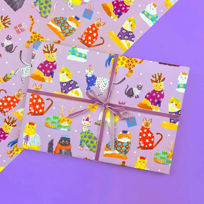 Christmas Cats Gift Wrap by Ickaprint