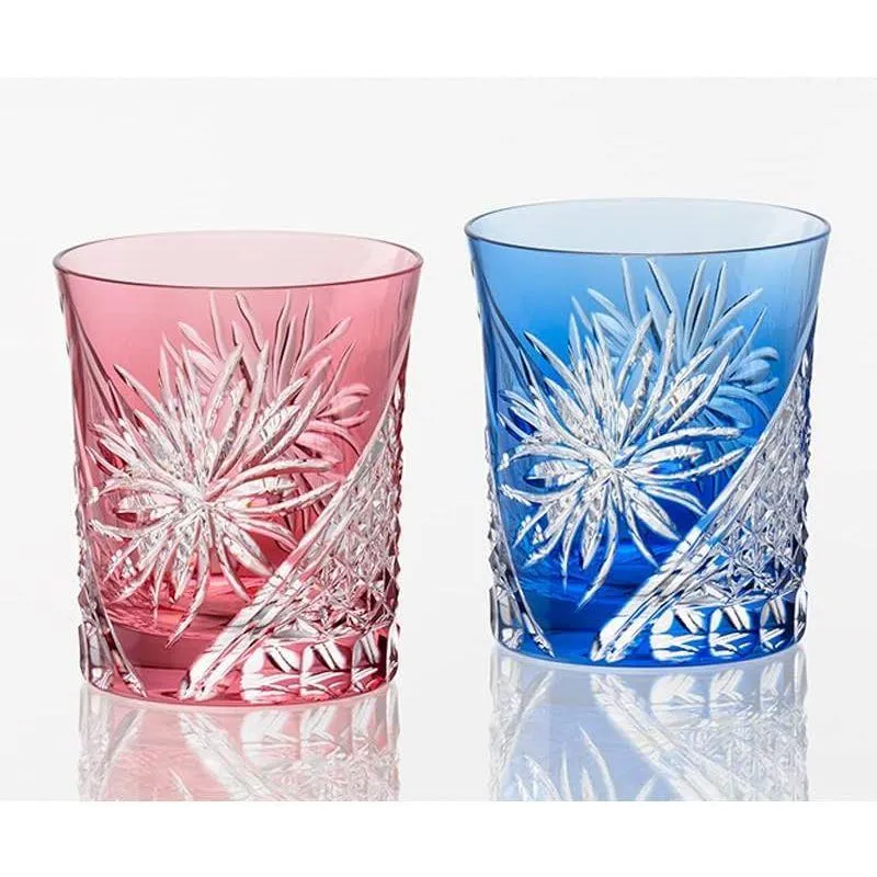 Kagami Kristall Edo Kiriko Stenglas Par Röda och Blåa TPS542-2995-AB