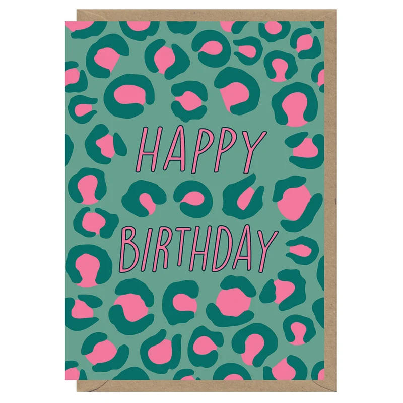 Turquoise Leopard Print Birthday Greetings Card by Elena Essex for Earlybird Designs