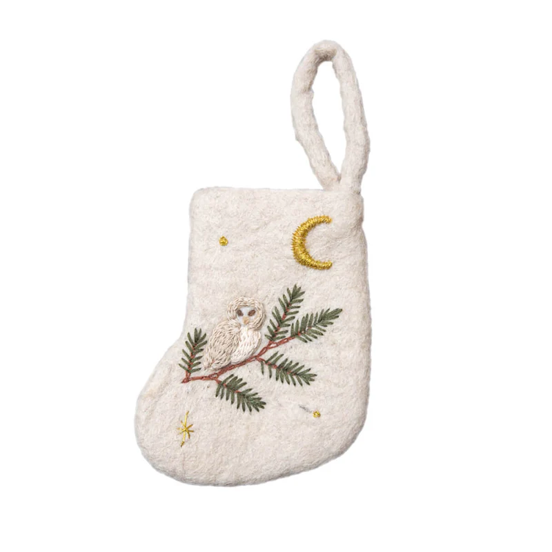 Owl Mini Stocking Christmas Decoration by Shirley Bredal