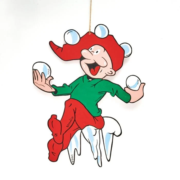Bramming tomte i trä 40 cm med snöbollar