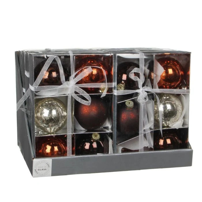 Julgranskulor i 6-pack koppar-brun-vit