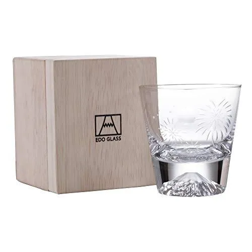 Tajima Glass Edo Glass Mt. Fuji stenglas i trälåda (måne och fyrverkerier)