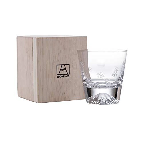 Tajima-glas Edo-glas Mount Fuji-glas Stenglas i trälåda (måne och snöflinga)
