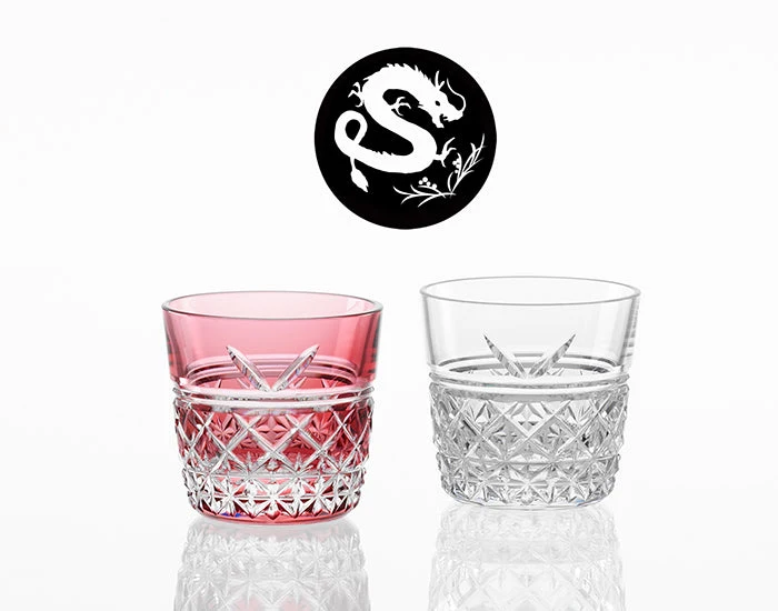 Kagami Kristall Edo Kiriko Glas Zodiac Dragon Par Röd och Klar TPS736-0024-AC