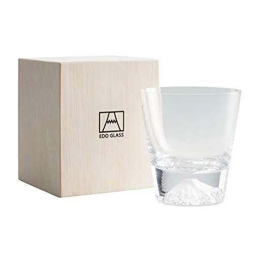 Tajima Glass Edo Glass Mt. Fuji Rocks Glass Transparent i trälåda