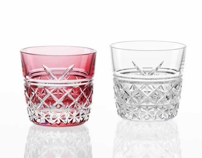 Kagami Crystal Edo Kiriko Par Kall Sake Kopp Glas Röd och Vit TPS736-2948-AC