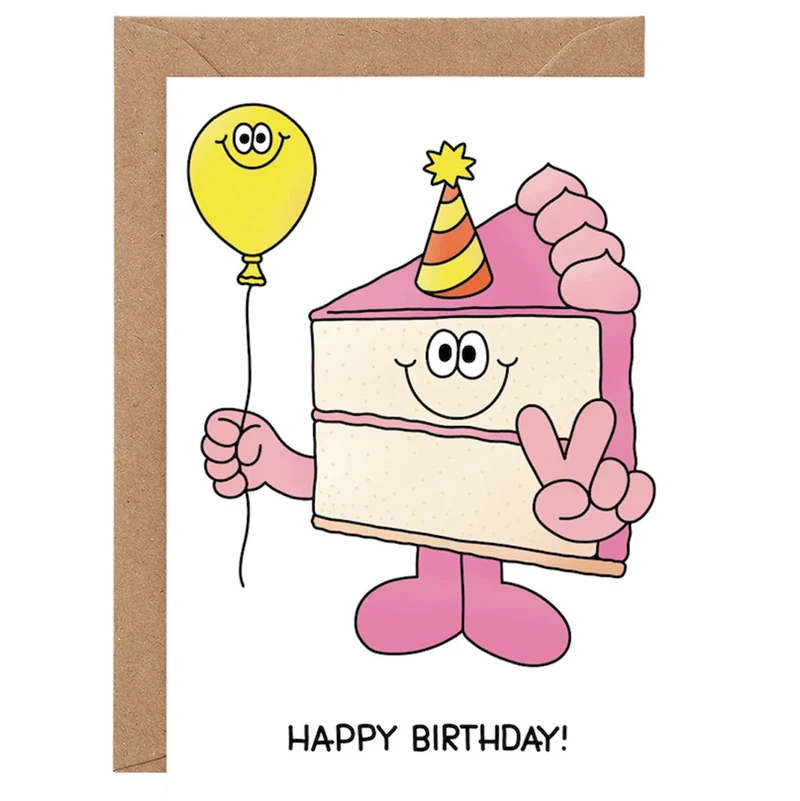 Cake Slice & Balloon Greetings Card by Tiago Majuelos for Wrap