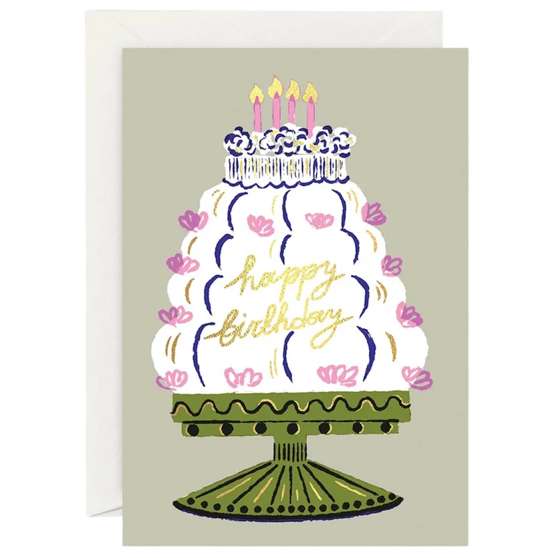 Happy Birthday Cake Greetings Card by Rozalina Burkova for Wrap