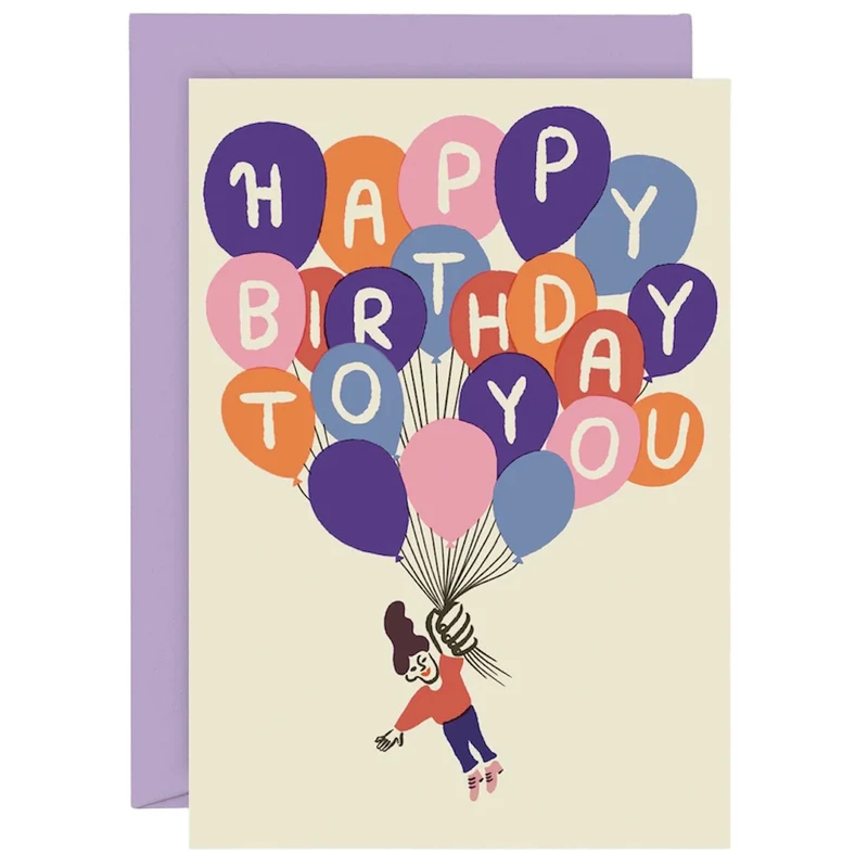 Happy Birthday Balloons Greetings Card by Rozalina Burkova for Wrap