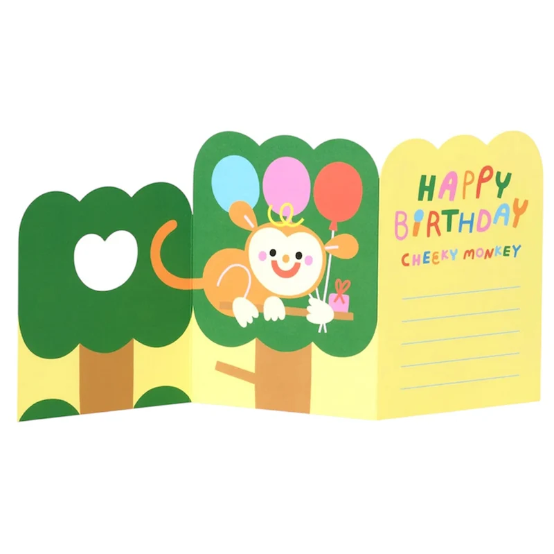 Monkey Surprise Fold Out Birthday Greetings Card by Susie Hammer for Wrap