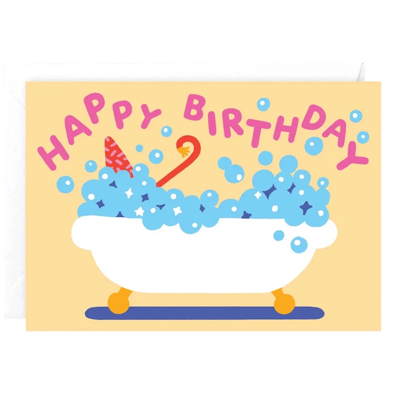 Happy Birthday Bubble Bath Greetings Card by Cari Vander Yacht for Wrap