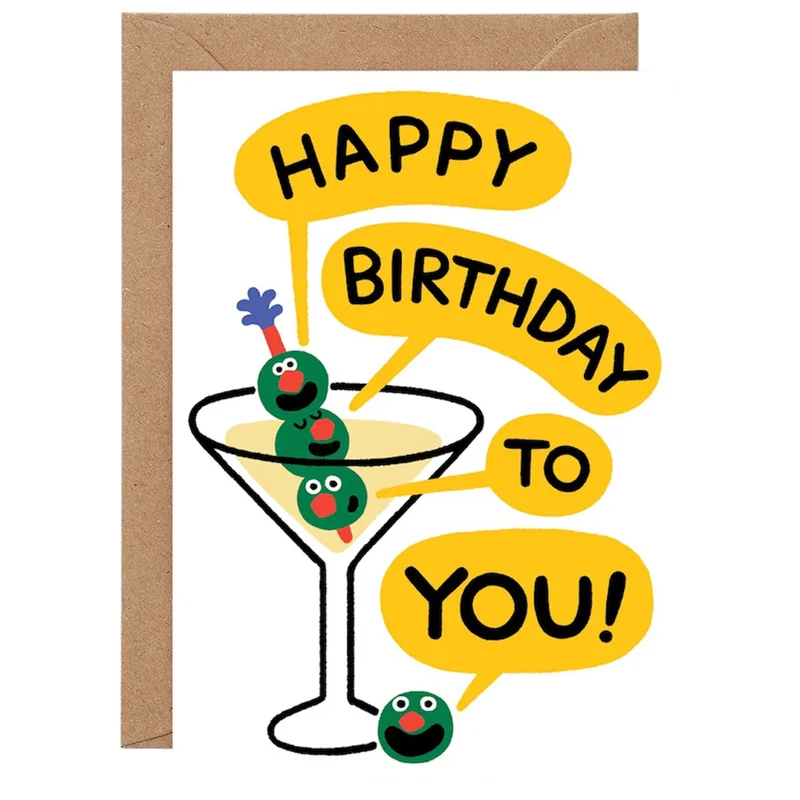Happy Birthday Martini Greetings Card by Cari Vander Yacht for Wrap