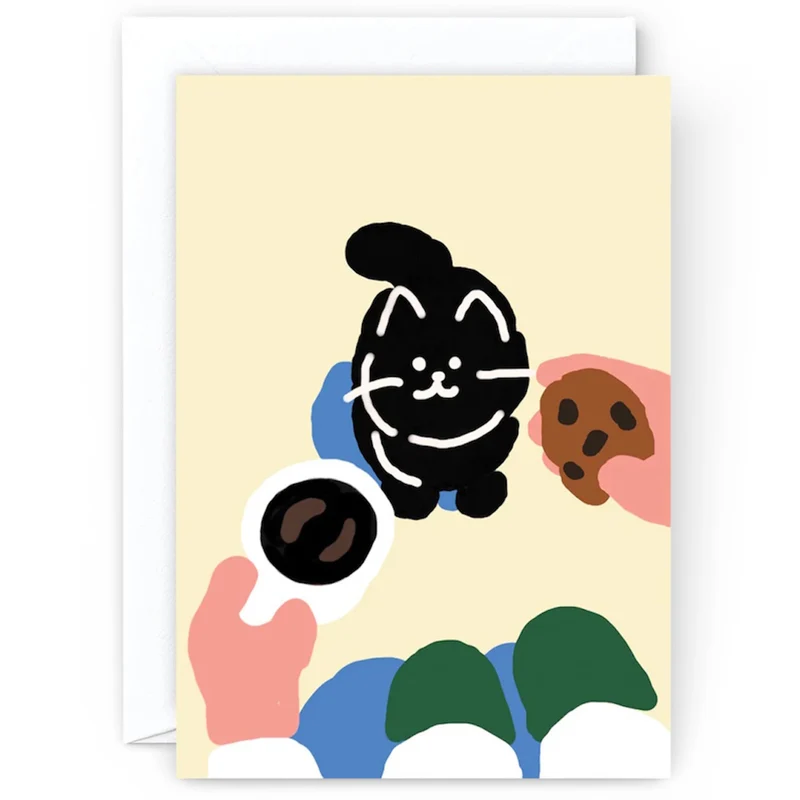 Cake, Coffee, Cookie Greetings Card by Limoo Park for Wrap