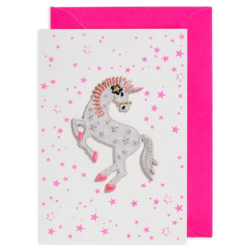 Unicorn Stars Iron On Patch Greetings Card by Petra Boase