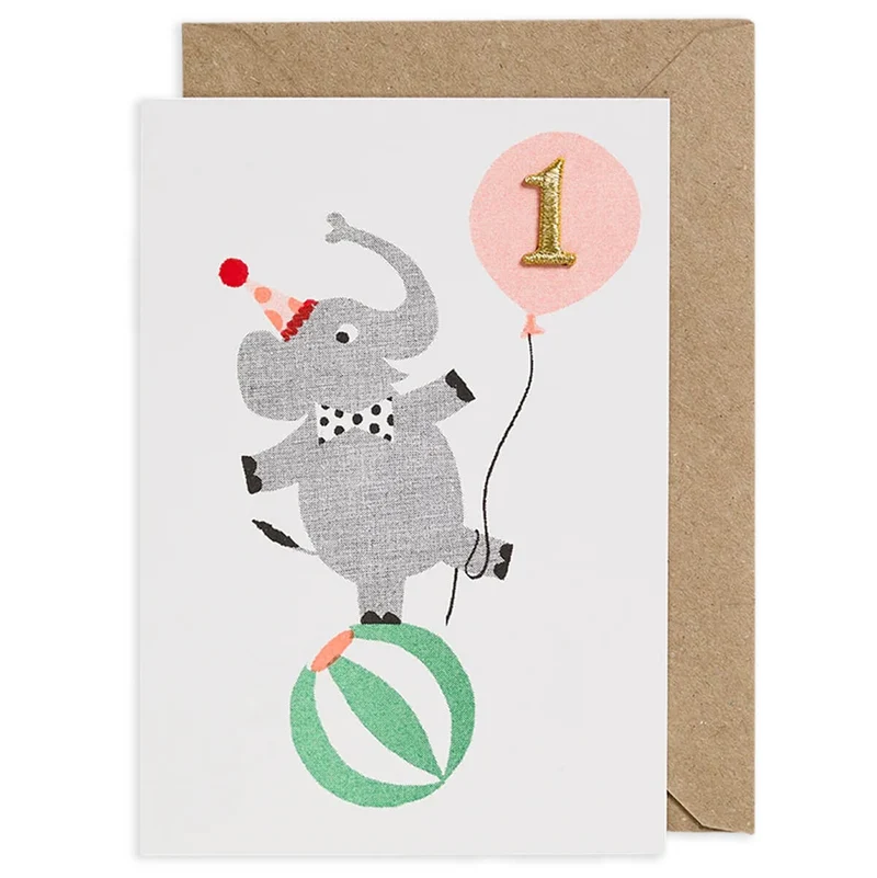 Elephant Embroidered Age Card by Petra Boase - Age 1
