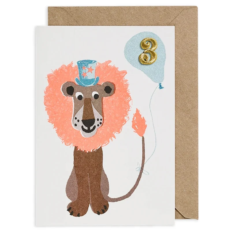 Lion Embroidered Age Card by Petra Boase - Age 3
