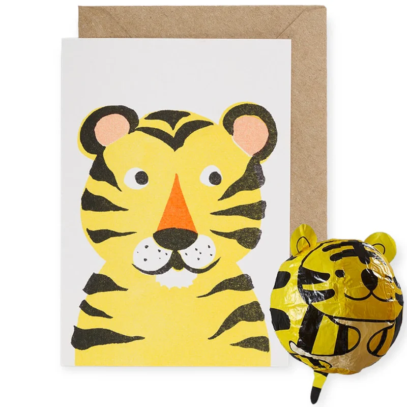 Tiger Japanese Paper Balloon Greetings Card by Petra Boase