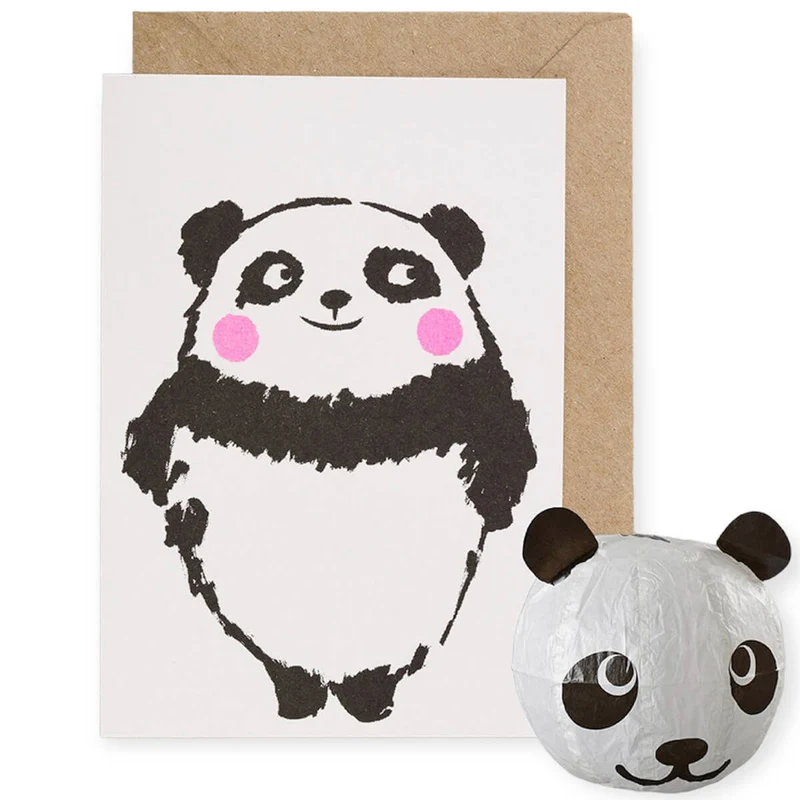 Panda Japanese Paper Balloon Greetings Card by Petra Boase
