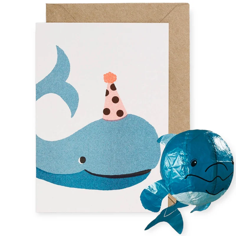 Whale Japanese Paper Balloon Greetings Card by Petra Boase