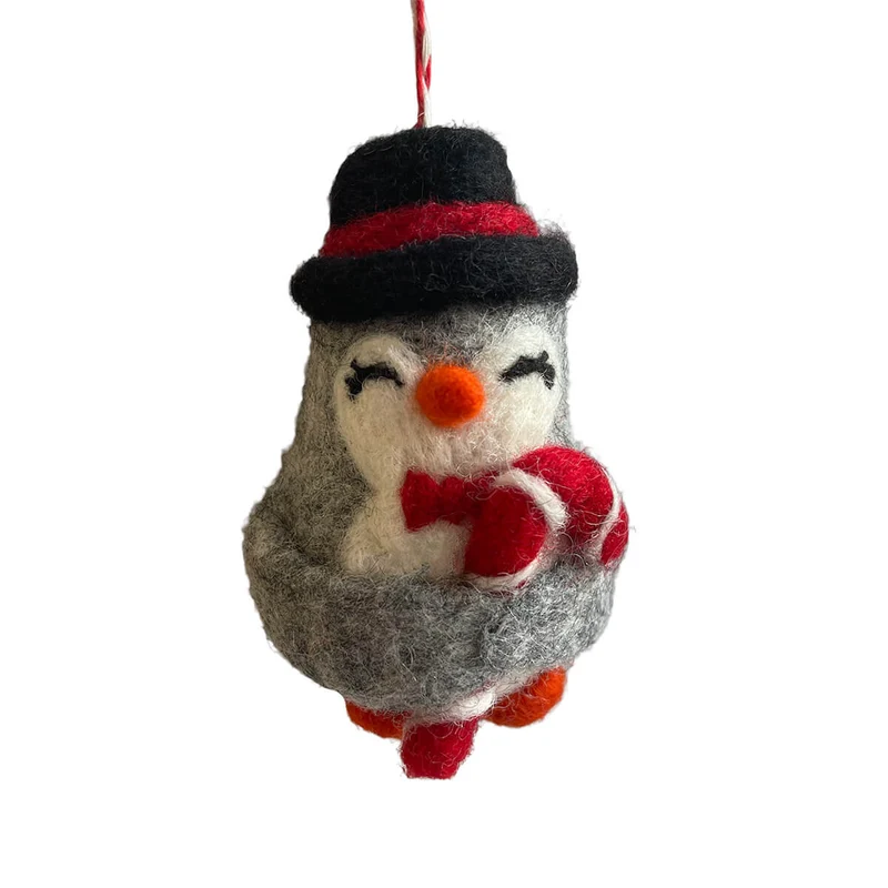 Penguin With Candy Cane Hanging Christmas Decoration by Amica