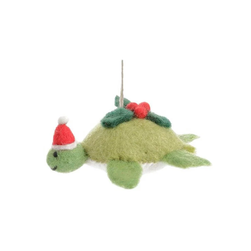 Turtle With Holly Sprig Hanging Christmas Decoration by Amica