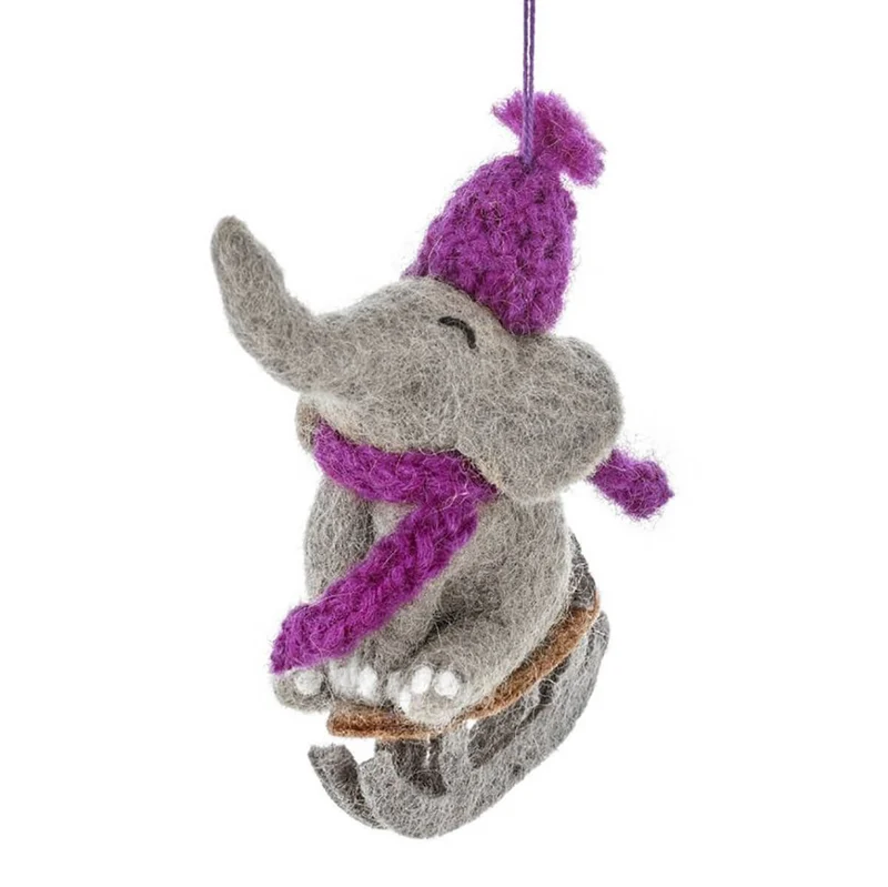 Sledging Elephant Hanging Christmas Decoration by Felt So Good