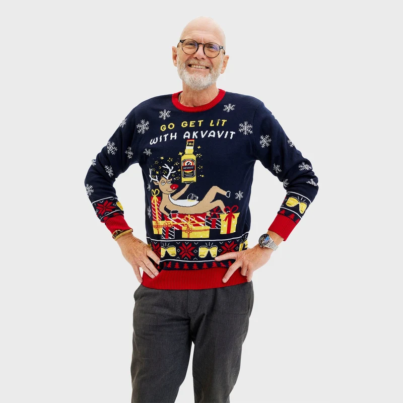 Akvavit julesweateren med lys - Herre