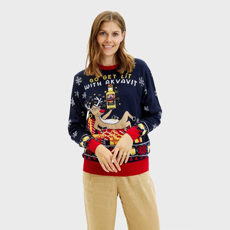 Akvavit julesweater med lys - Dame