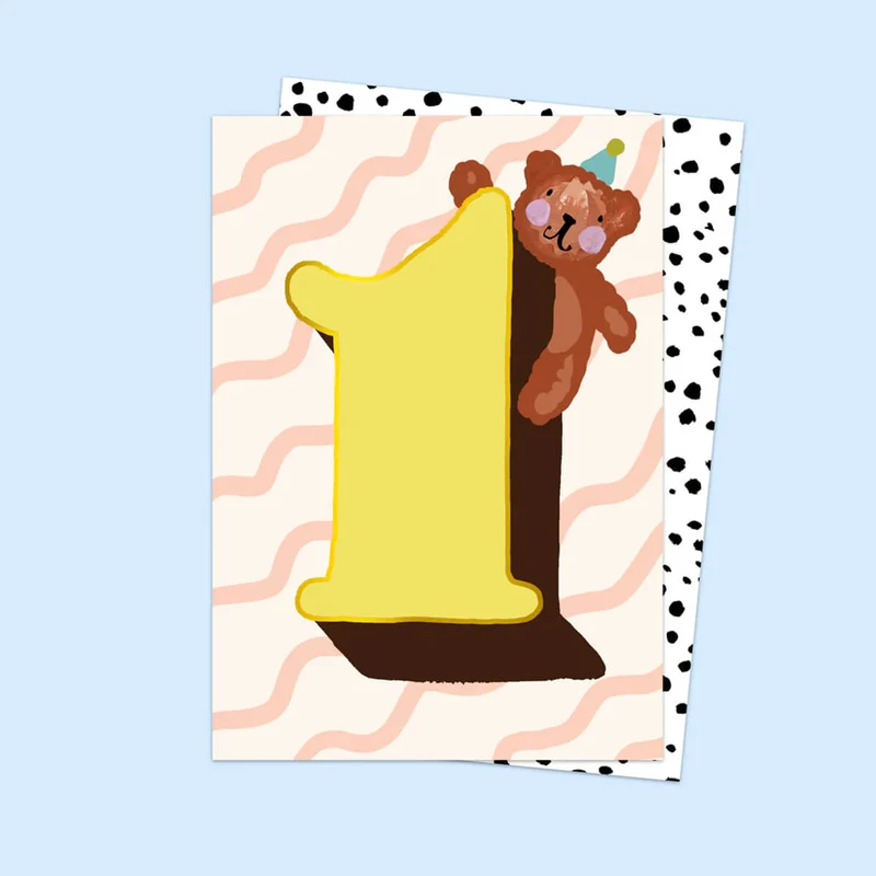 Age 1 Birthday Bear Greetings Card by Eleanor Bowmer