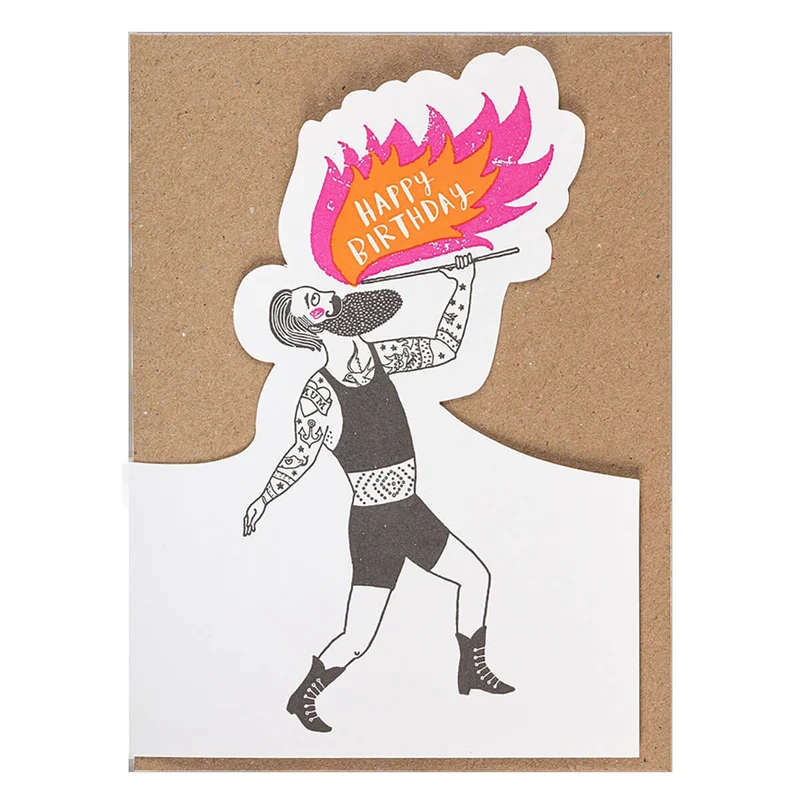 Happy Birthday Fire Breather Greetings Card by Archivist Gallery