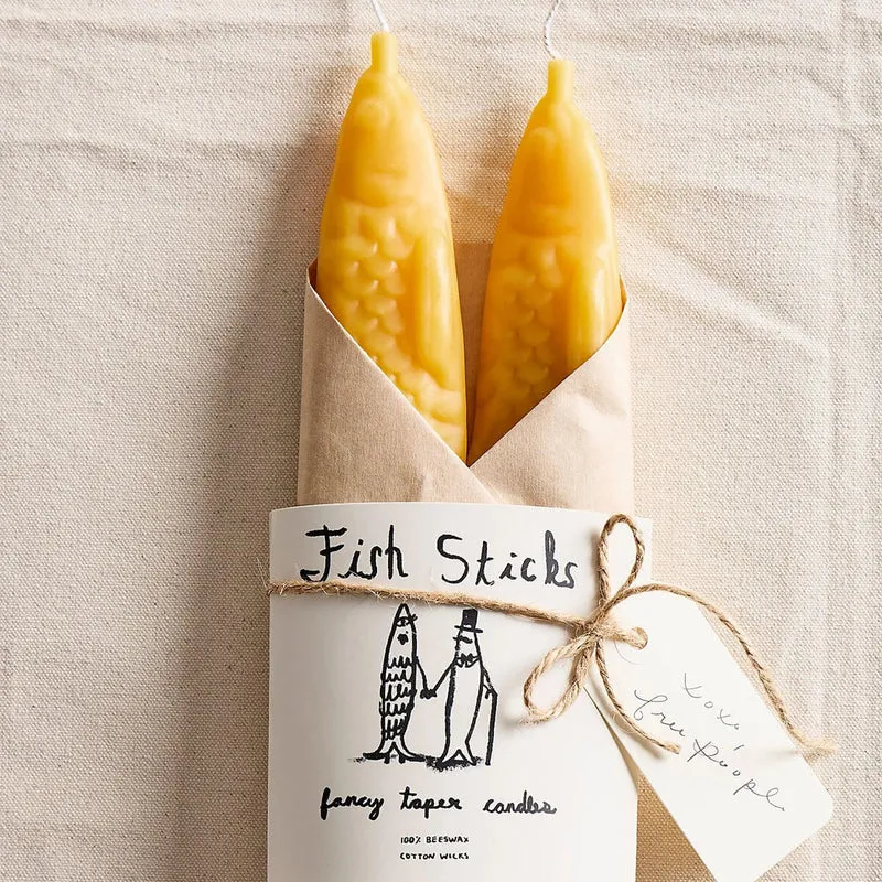 Fish Sticks Beeswax Taper Candles by Tinned Candle