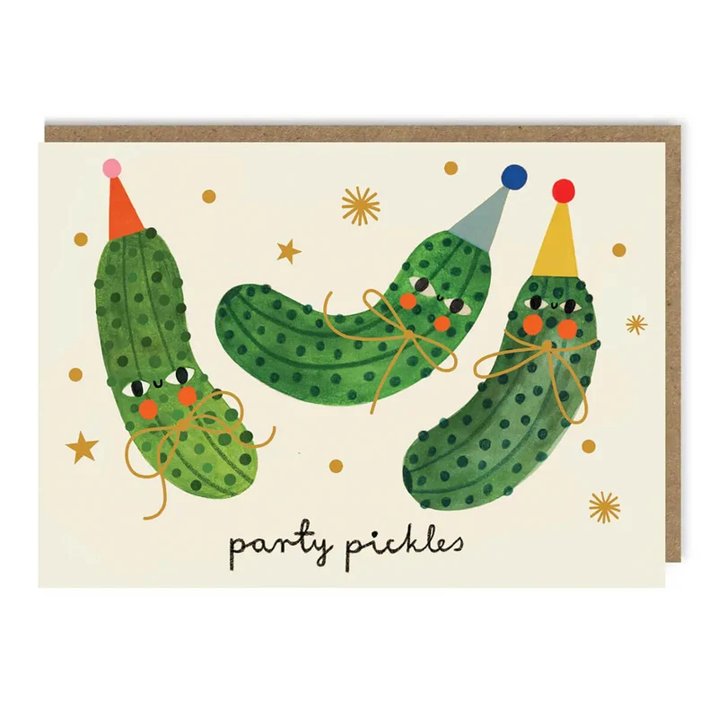 Party Pickles Gold Foil Greetings Card by Daria Solak Illustrations