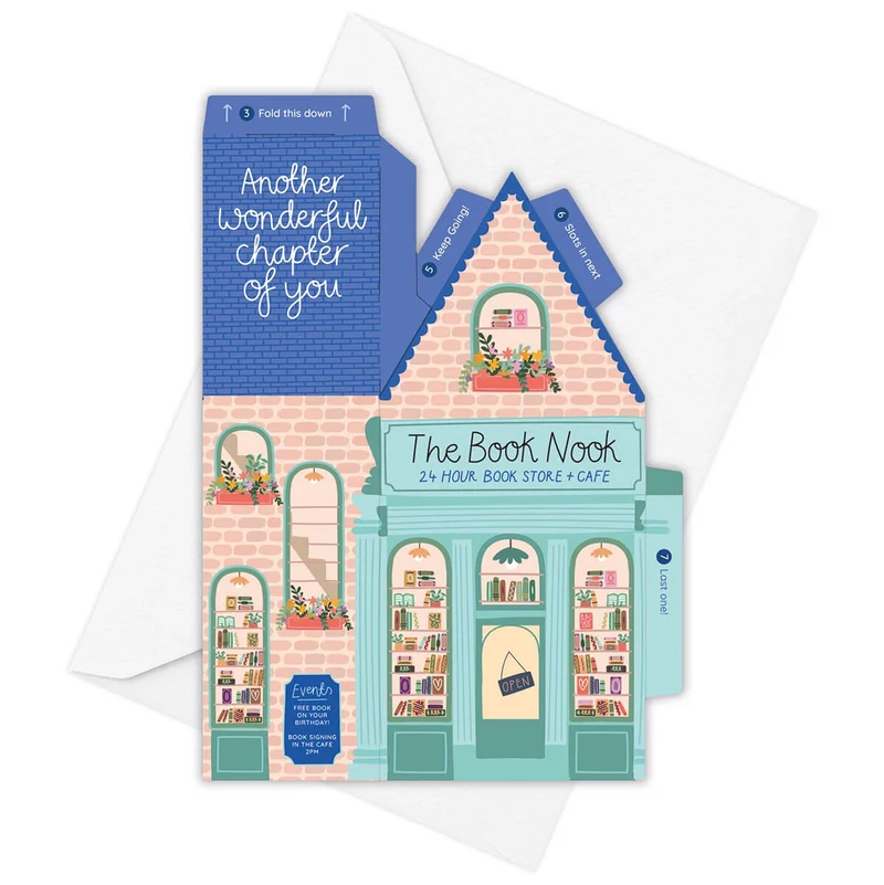 Book Nook 3D Greetings Card by Two For Joy Illustration