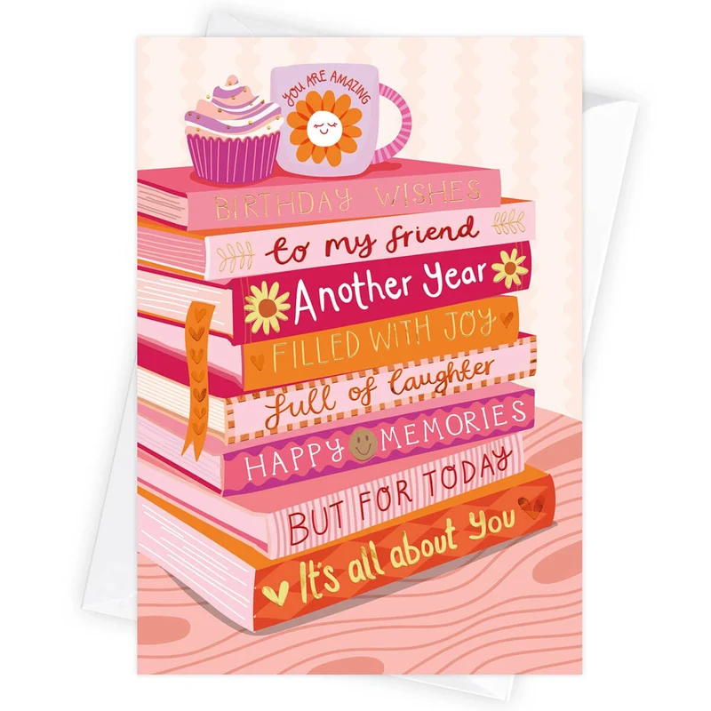 Happy Birthday To My Friend Bookish Greetings Card by Two For Joy Illustration