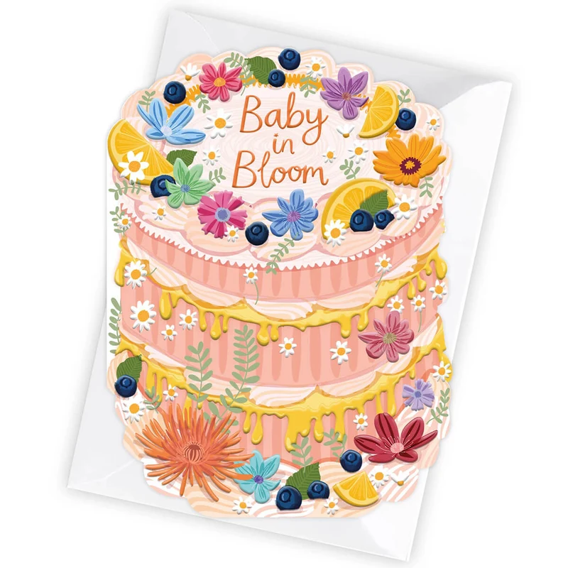 Baby In Bloom Cake Shaped Greetings Card by Two For Joy Illustration