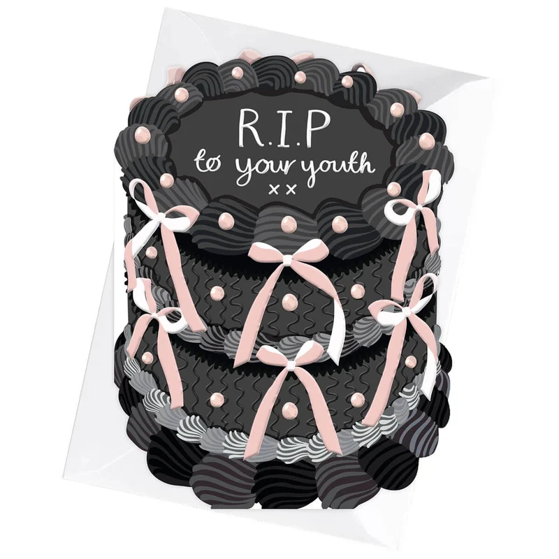 RIP To Your Youth Cake Shaped Greetings Card by Two For Joy Illustration